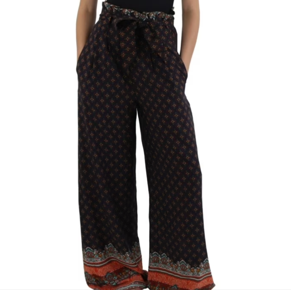 Gracia Black and Orange Wide Leg Pants